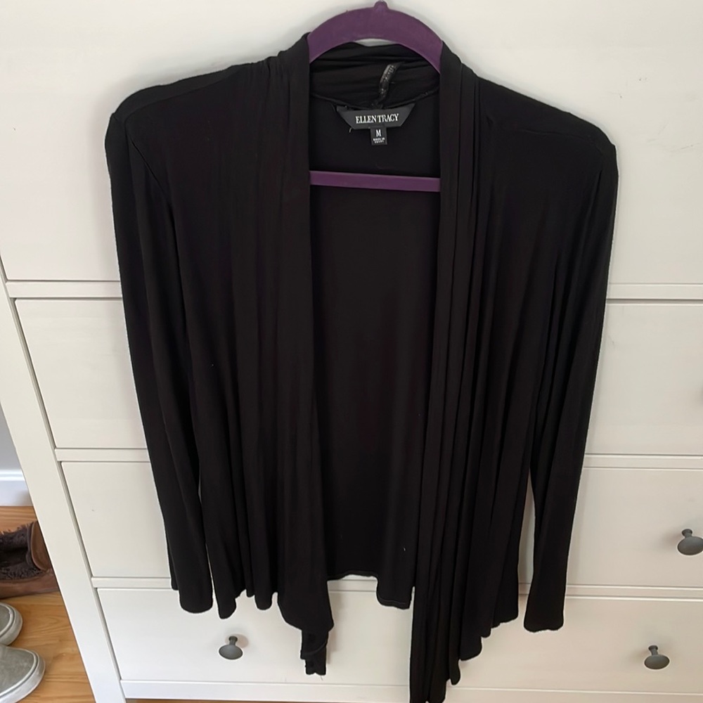 Black open front cardigan